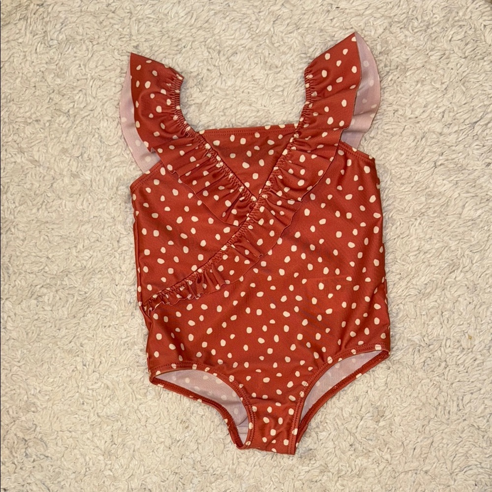 H&M Burnt Orange and White Polka Dot Swimsuit